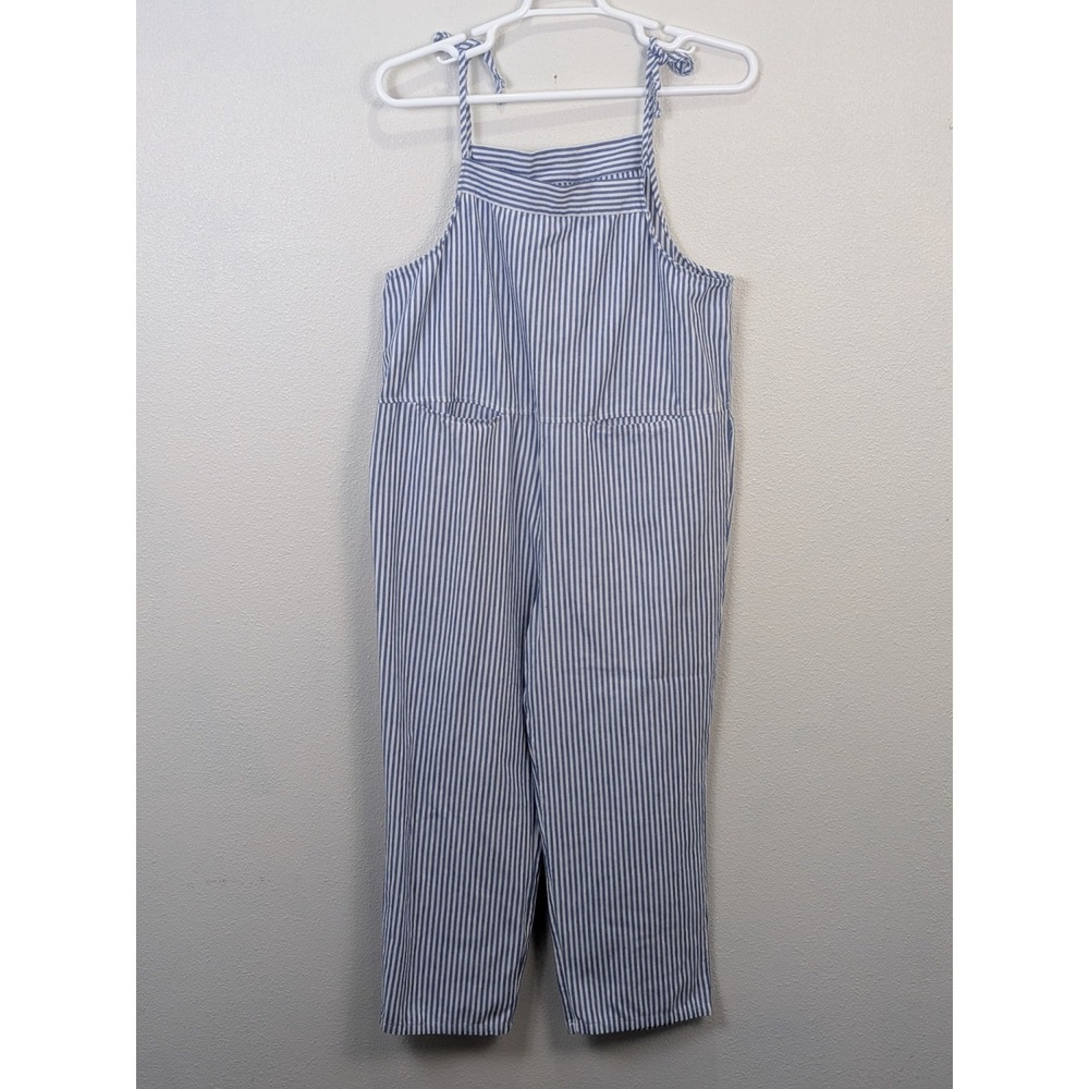 Utcoco Linen Overalls Womens Medium Blue Striped Casual Boho - Picture 4 of 8